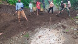 Wujud Sinergitas, Babinsa Banjarsari Bersama Warga Gotong Royong Lebarkan Jalan Desa