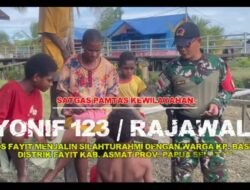 Pererat Kebersamaan dengan Warga Perbatasan, Satgas Yonif 123/Rajawali Gelar Anjangsana di Kampung Basim