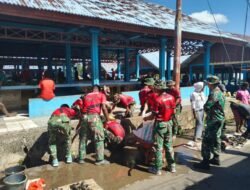 Satgas Yonif 123/RJW Bersama Warga Gelar Karya Bhakti Bersihkan Pasar Baru Distrik Obaa